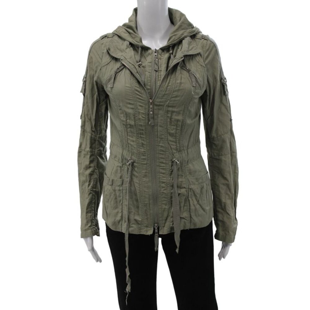 Mono Reno Women Military Jacket Green Zip Long Sleeve Solid 52% Cotton Size S